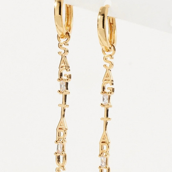 NWT Anthropologie Crystal Zodiac Charm Huge Earrings Sagittarius - Picture 3 of 3